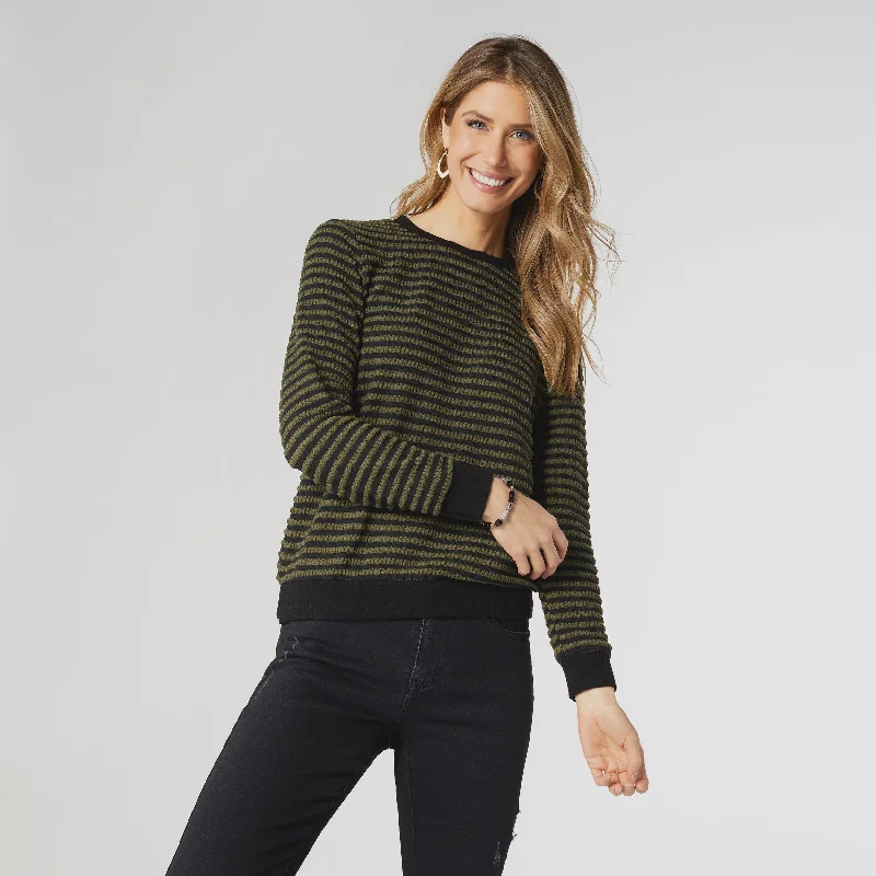 Lanthe Crew Neck Sweater Top | Green/Black Nylon Fabric Polyester Fabric Spandex Fabric