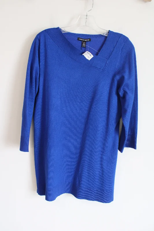 NEW Cable & Gauge Blue Sweater Top | L Wool Fabric Cashmere Fabric Tweed Fabric