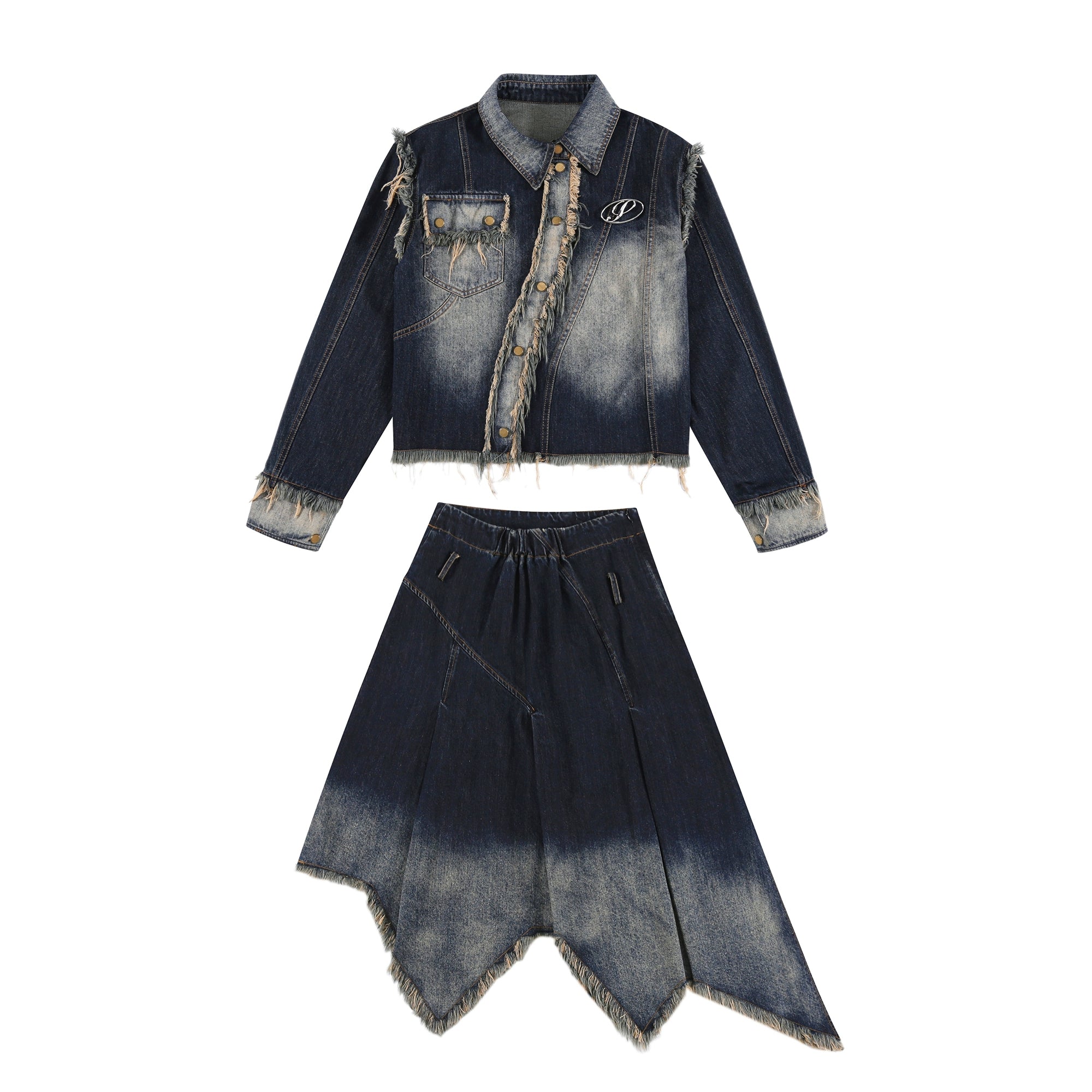 Denim blouse jacket and skirt【s0000004060】 Zippered Front Buttoned Front Snap Front