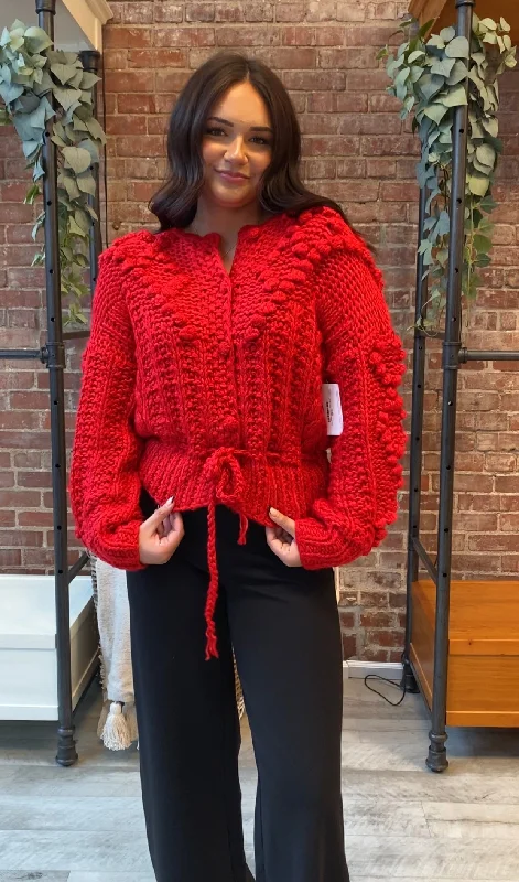 Cozy Place Sweater | Red Zippered Front Buttoned Front Snap Front