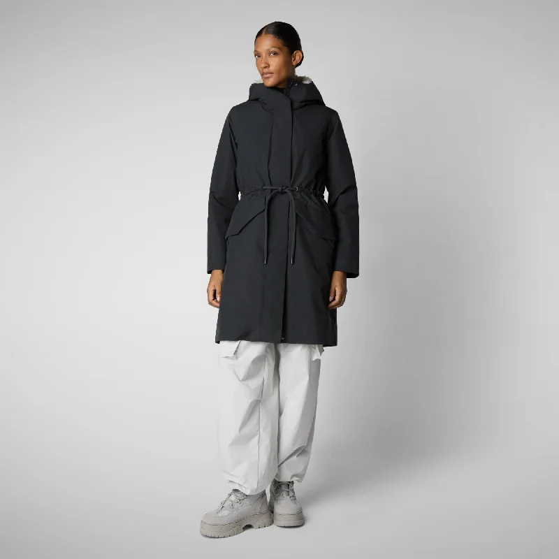 Women's parka Noelle in blue black Chic Belted Parka Coat