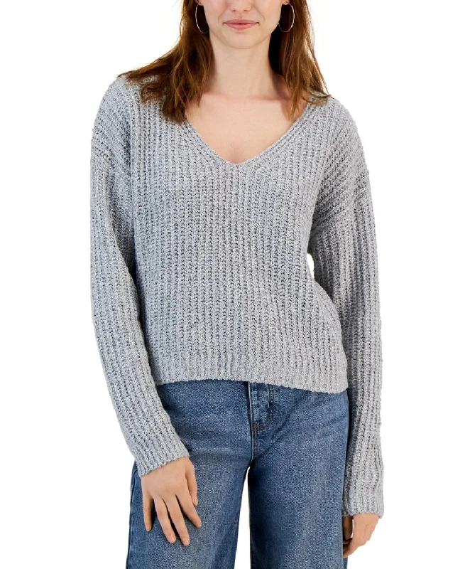 HOOKED UP -  Drop-Shoulder V-Neck Sweater Cashmere Blend Cotton Blend Poly Blend