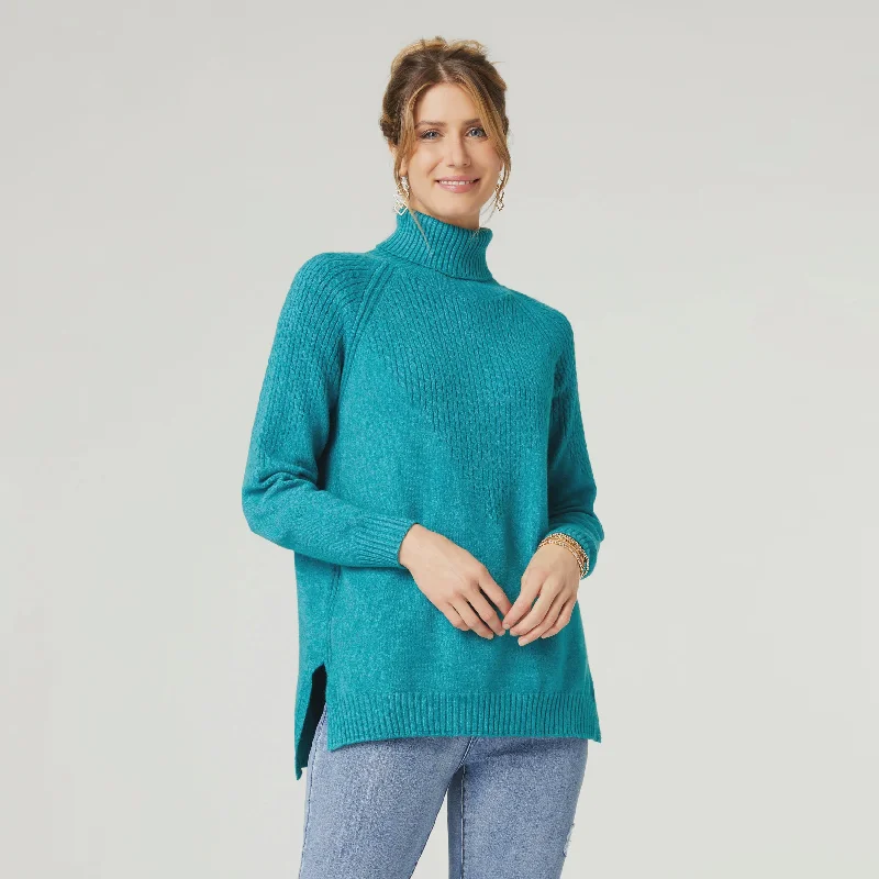 Dafne Cable Accent Sweater | Green Blue Slate Satin Fabric Silk Fabric Chiffon Fabric