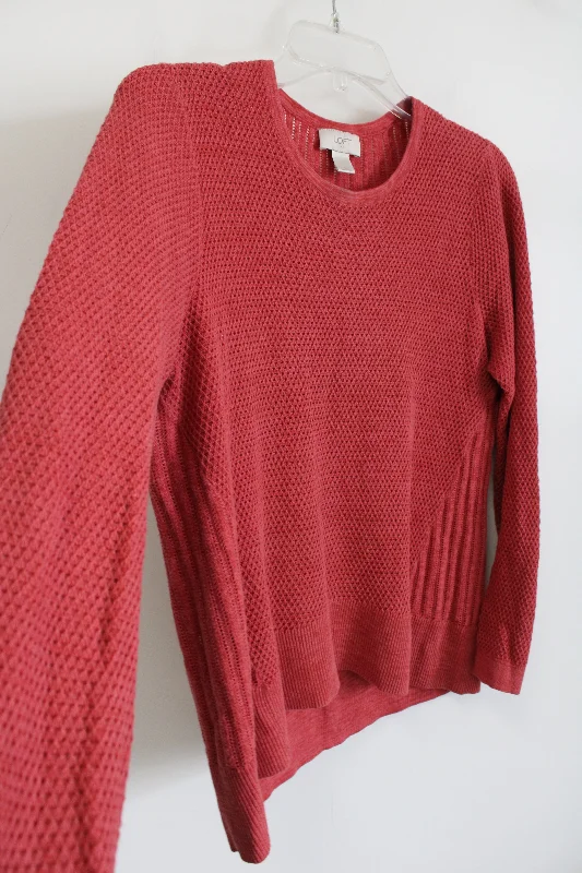 LOFT Pink Knit Sweater | L Neon Metallic Matte