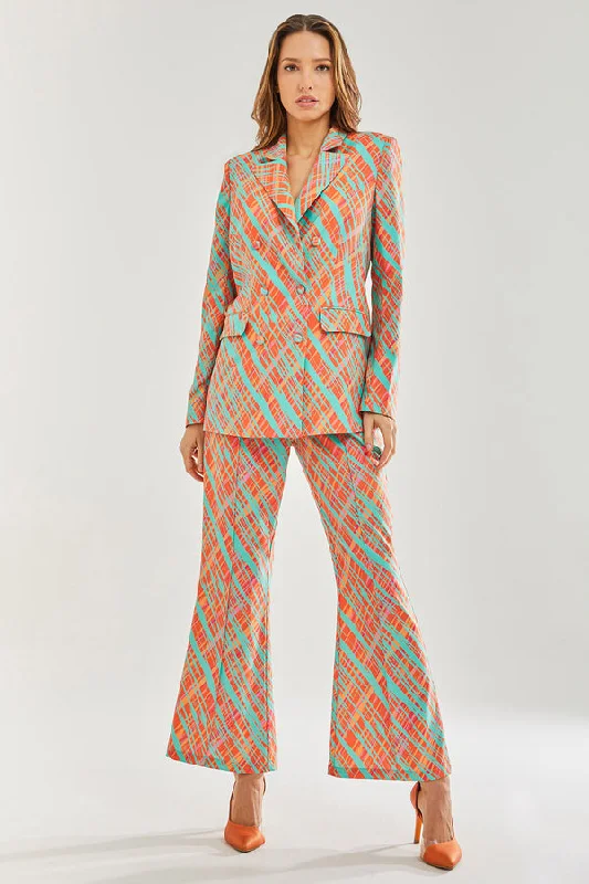 Liquorish Orange Scribble Print Blazer Women's Casual Suit