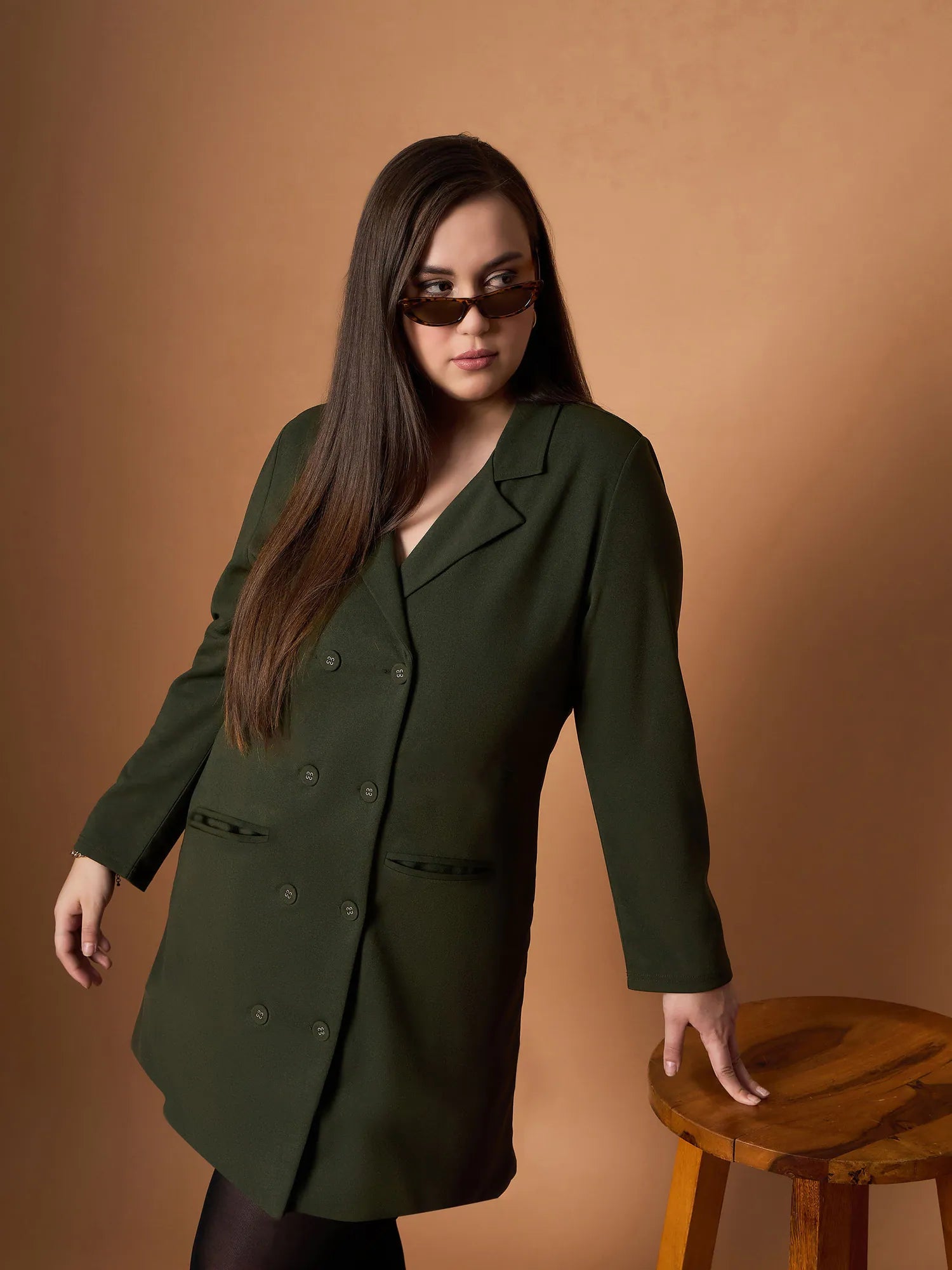 Women Olive Short Blazer Dress-SFDRSS12461 Summer Women's Jacket