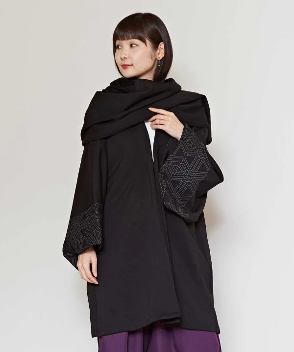 KUMIKO Pattern Haori Jacket Zippered Front Buttoned Front Snap Front