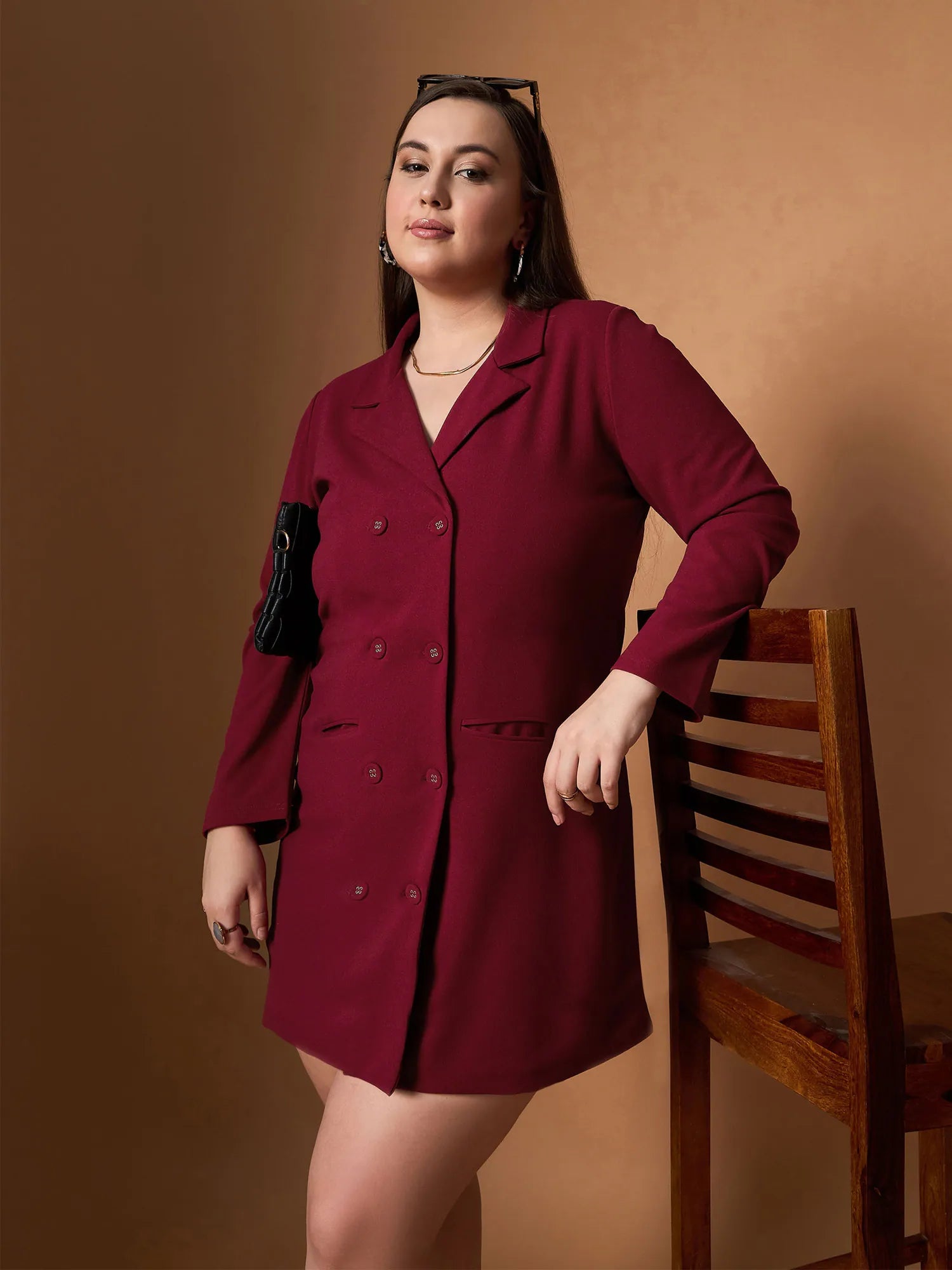 Women Maroon Short Blazer Dress-SFDRSS12462 Winter Women's Blazer