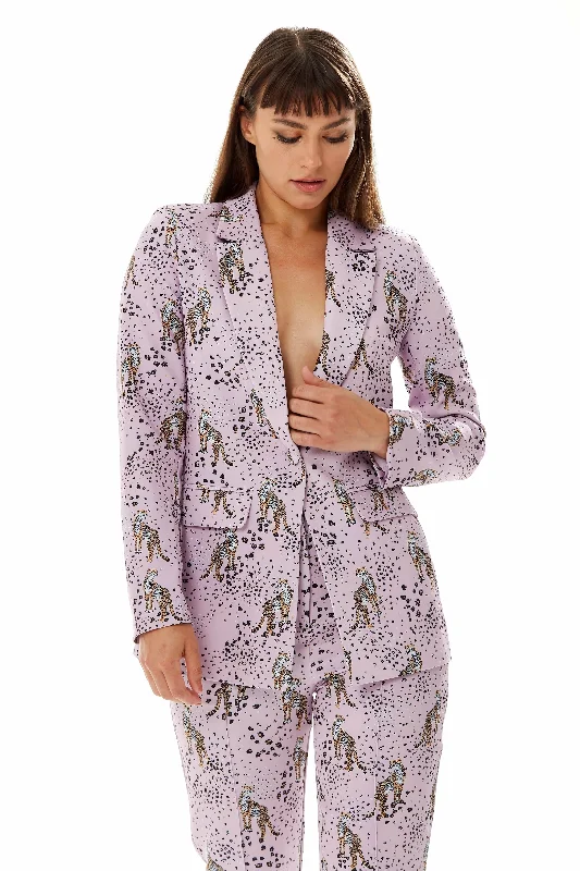 Liquorish Animal Print Blazer In Lilac Silk Women's Blazer