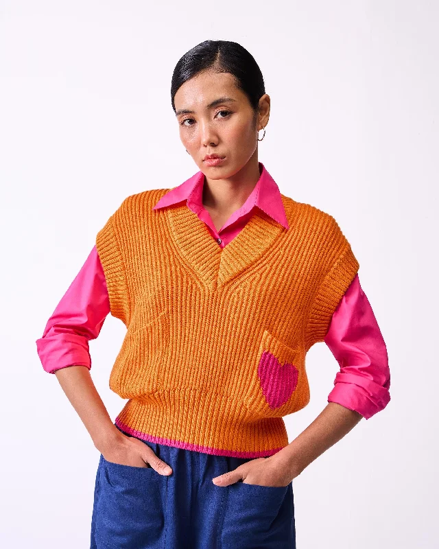 Lunar V-neck Sweater - Orange Nylon Fabric Polyester Fabric Spandex Fabric