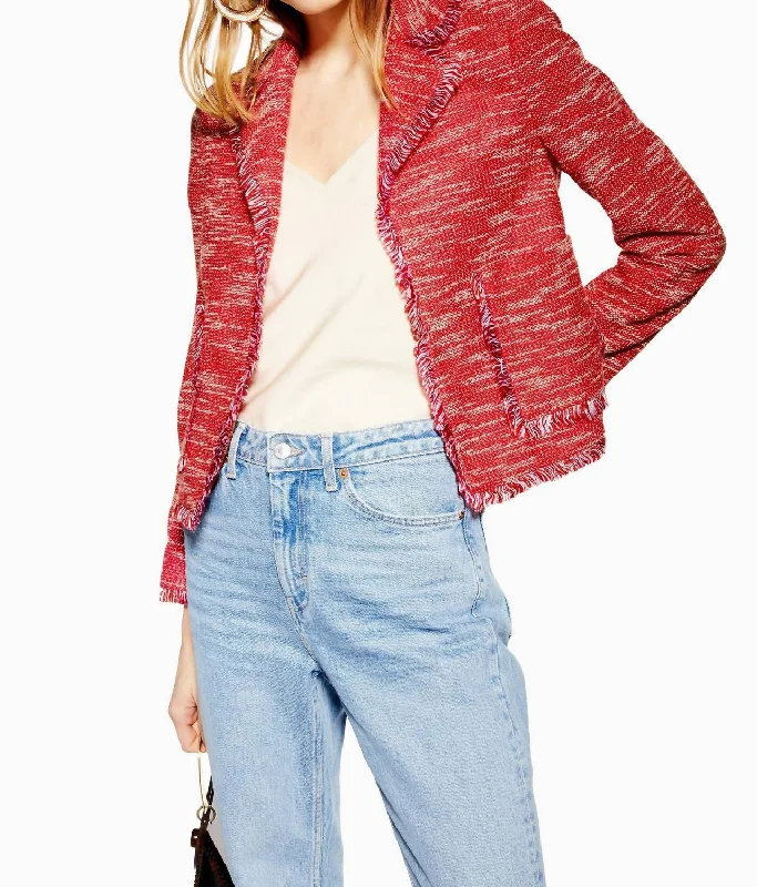 Jersey Boucle Open Front Blazer In Red Women's Radiation Jacket