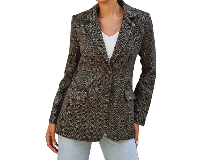 Herringbone Classic Fit Blazer In Brown & Cream Women's Simple Jacket