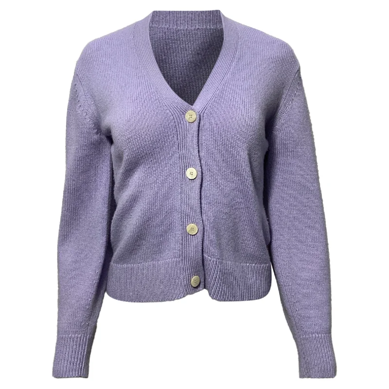 Theory Shaped Cardigan in Purple Cashmere Knit Fabric Woven Fabric Fleece Fabric