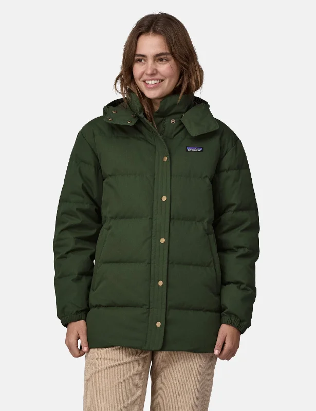 Patagonia Women's Cotton Down Parka - Torrey Pine Green Plush Lined Parka Coat