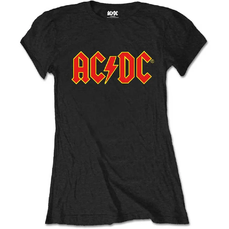 AC/DC Logo Ladies T-Shirt Mesh Blend Leather Blend Suede Blend