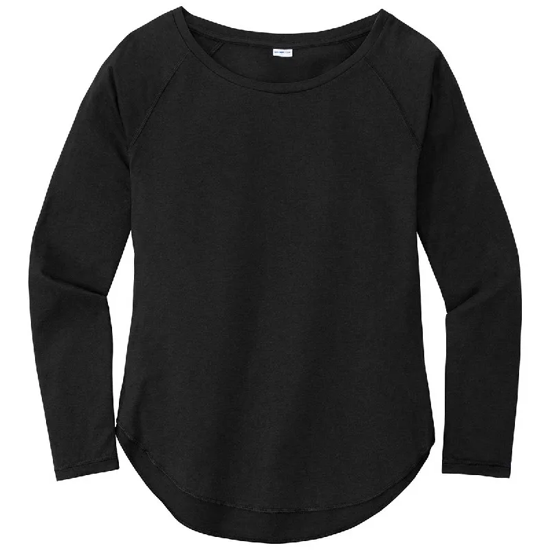 Sport-Tek Women's Black Triad Solid PosiCharge Long Sleeve Tri-Blend Wicking Scoop Neck Raglan Tee Seamless Knitted Crochet