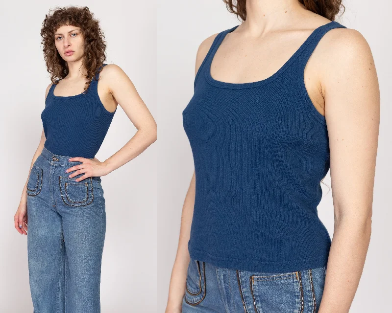 Large 90s Slate Blue Cropped Tank Top cute tank top