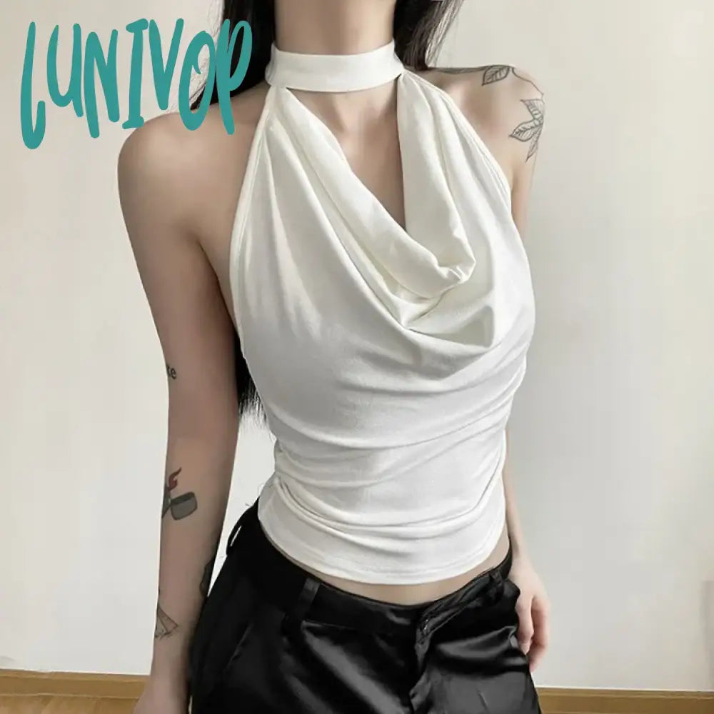 Lunivop 2024 Summer New Black Halter Vest for Women Fashion Street Slim Fit Tank Top Y2k Grunge Backless Sleeveless Sexy Tops Mujer cherry red tank