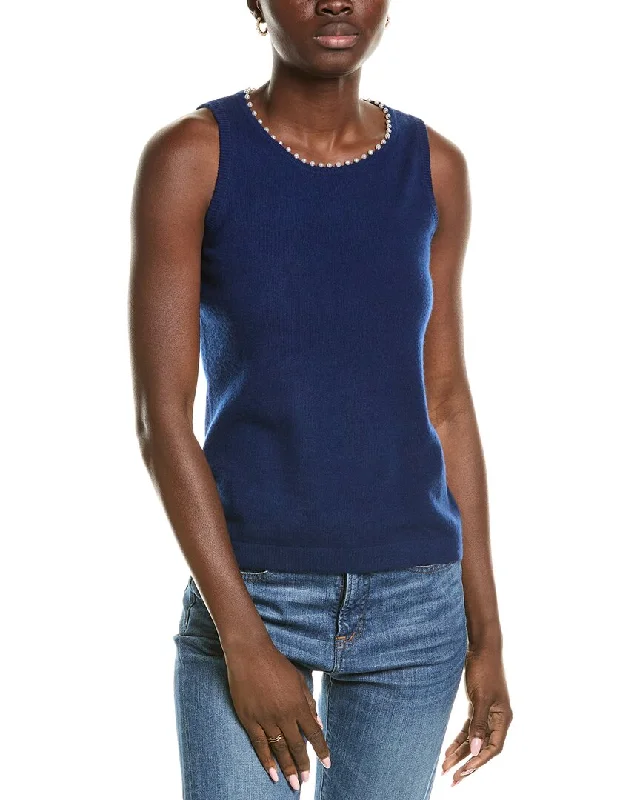 Sofiacashmere Embellished Trim Cashmere Tank Top layering tank top