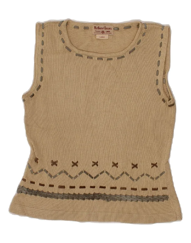 MARLBORO CLASSICS Womens Vest Tank Top UK 14 Large Beige Fair Isle long tank top