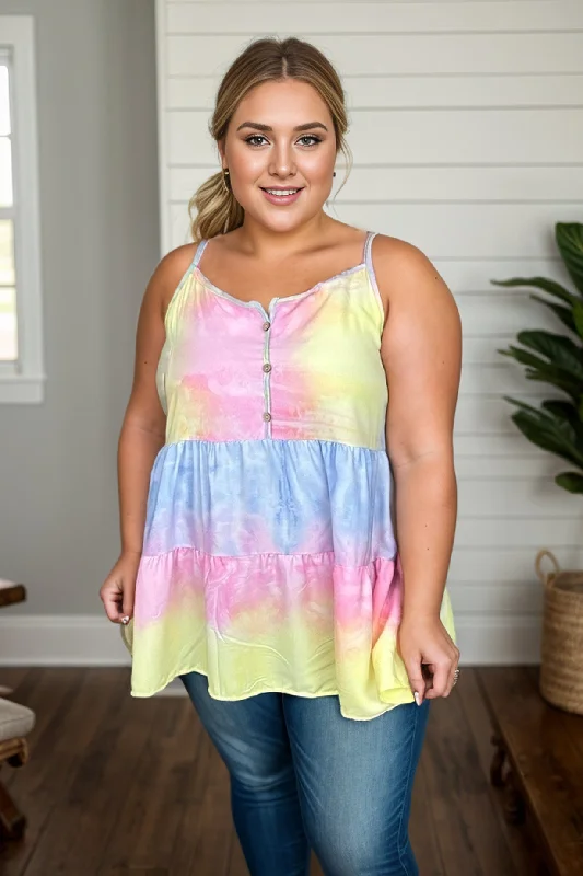 Pastel Neon Ruffle Trim Tank scoop neck tank