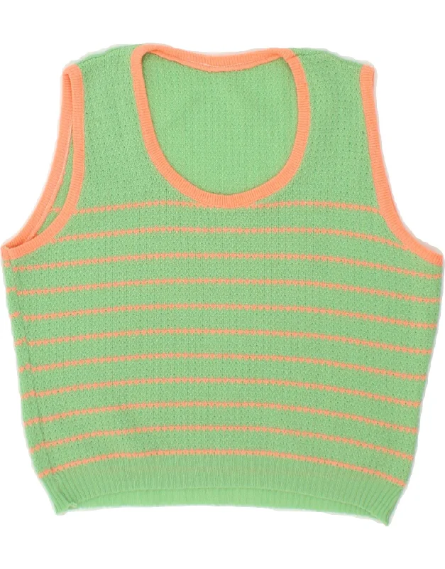 VINTAGE Womens Crop Vest Tank Top UK 10 Small Green Striped essential tank top