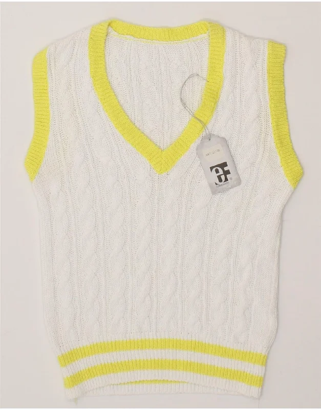 VINTAGE Womens Vest Tank Top UK 10 Small White Colourblock Acrylic lounge tank top