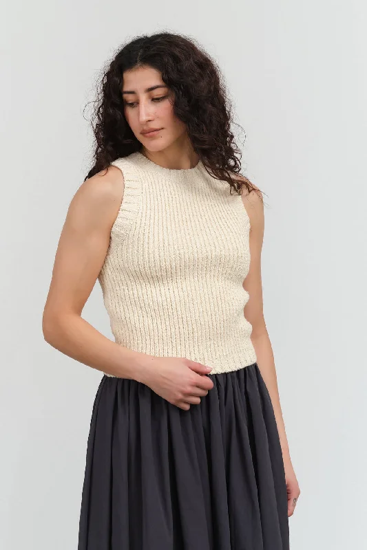 Boucle Tank in Cream lime green tank