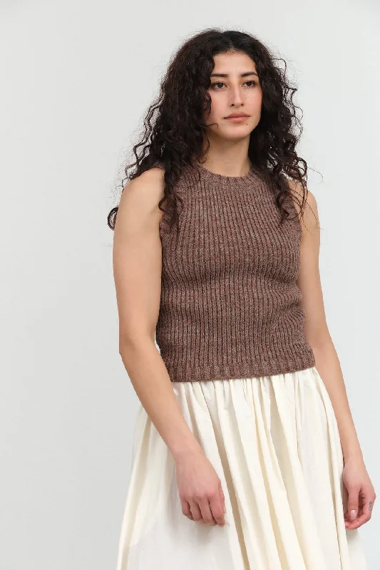 Boucle Tank in Mocha lemon yellow tank