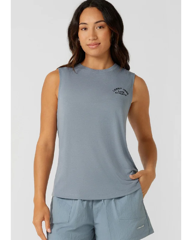 Lorna Jane Lotus Muscle Tank - Washed Out Blue athletic tank top