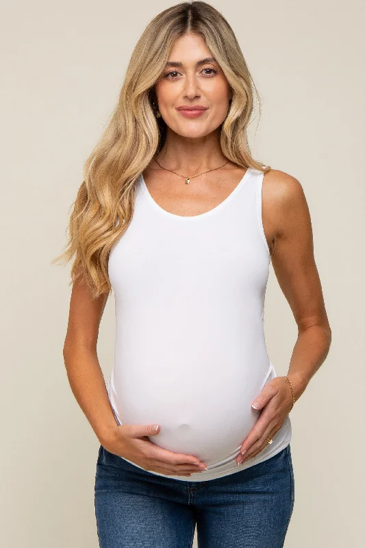 White Basic Seamless Maternity Tank slim fit tank