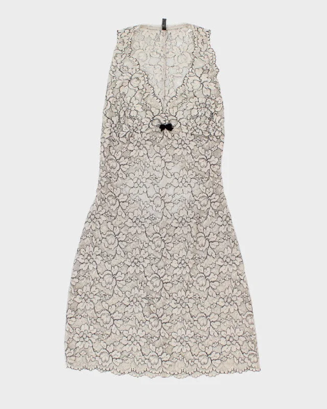 2000s White and Black Embroidered Lace Slip Dress - S Floral Print girly