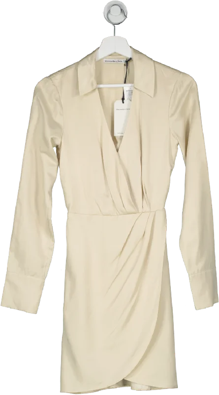 Abercrombie & Fitch Beige Draped Satin Shirt Dress UK 4 Tunics Running lightweight