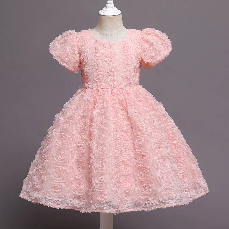 Baby Girl Flowers Puffy Rose Birthday Cake Dress Tunics Trendy modern