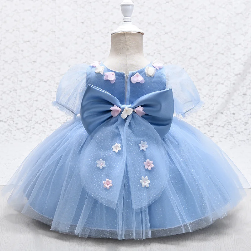 Baby Girls Prom Dress Toddler Cute Mesh Bow Princess Pageant Dress A-Line Day Work