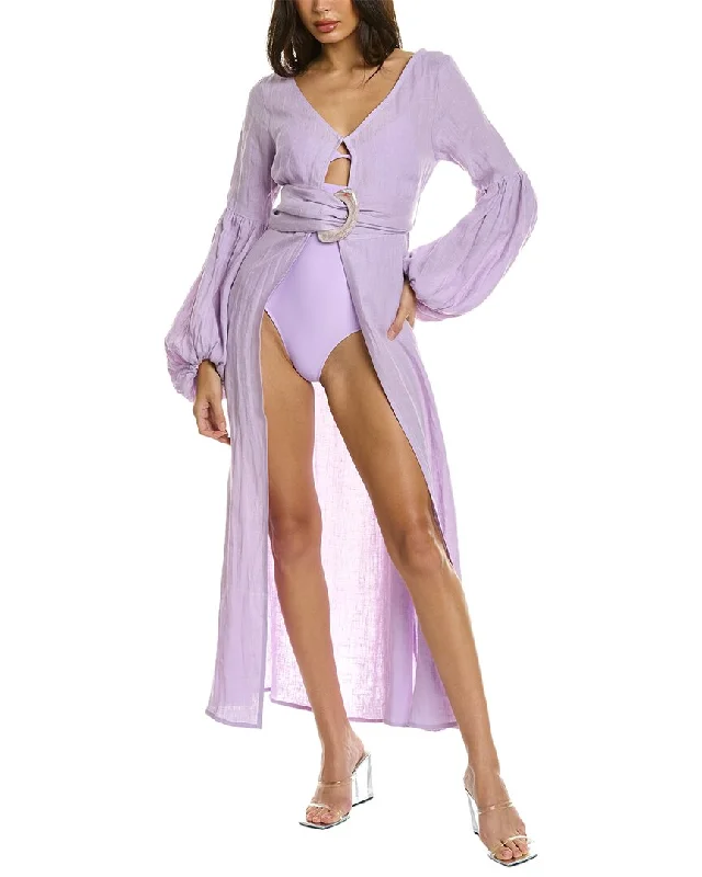 Shani Shemer Jaclyn Linen Robe Maxi Dress sweetheart Neckline Romantic