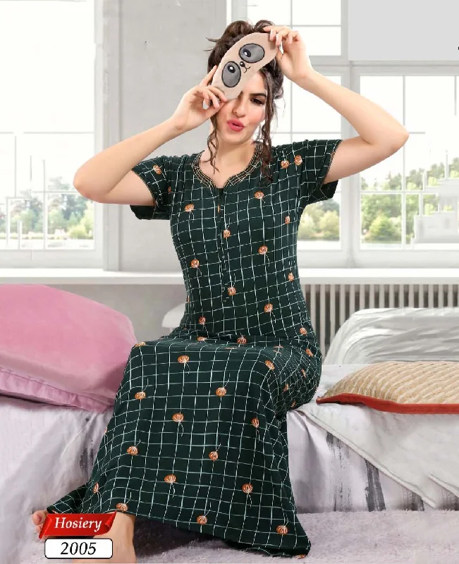 Printed Green Cotton Maxi Night Dress Nighty for Ladies Tunics Office stylish