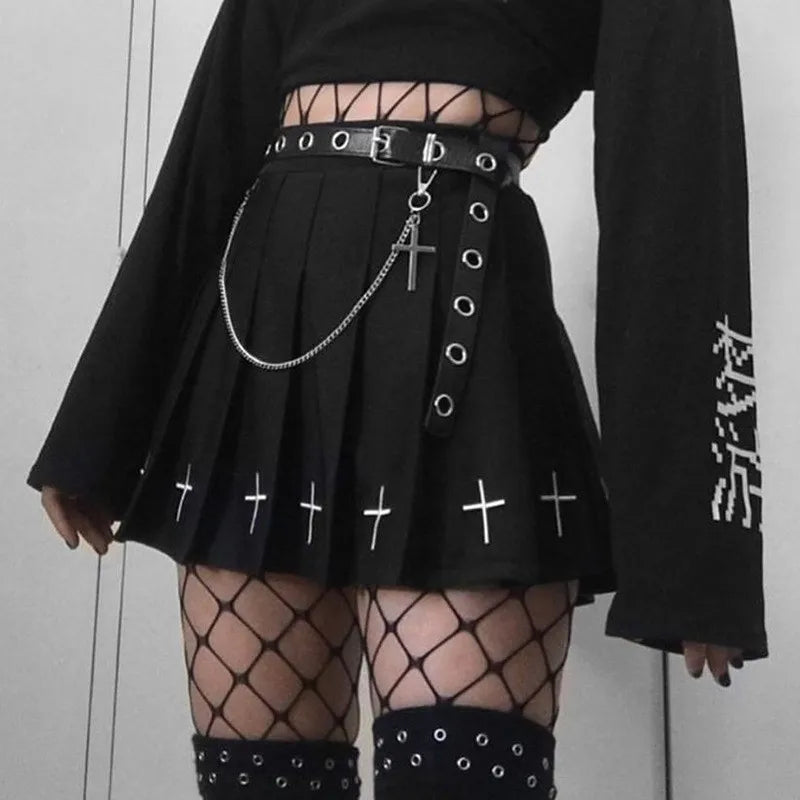 DressBetty - Gothic Punk Cross Pattern Pleated Skirt Tunics Prom sequined