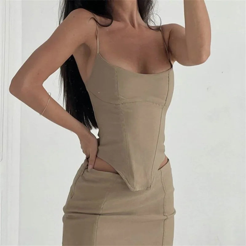 DressBetty - Sexy Solid Color Sleeveless Strap Bodycon Mini Skirt Clubwear Skirt Tunics Custom made