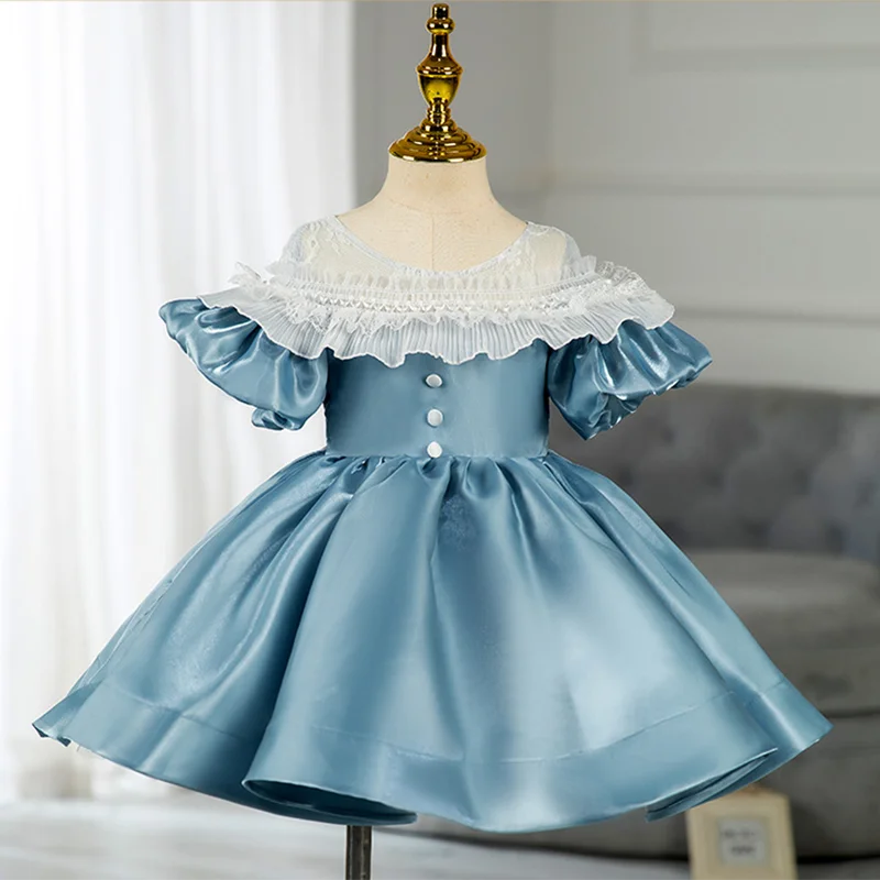 Toddler Prom Dress Girl Blue Lace Communion Formal Pageant Princess Party Dress Tunics Party sparkling