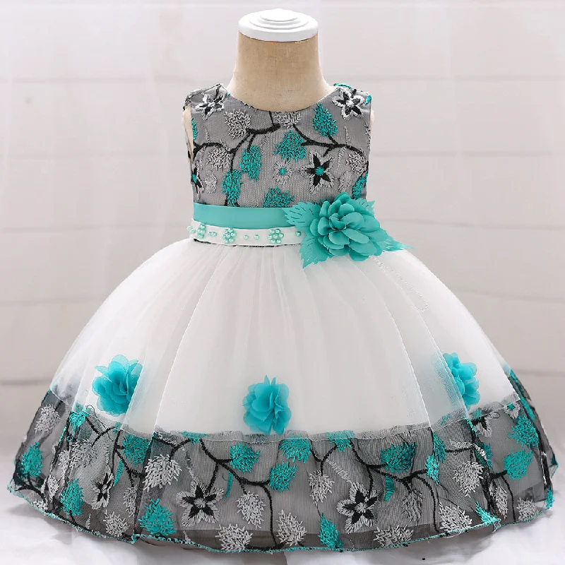 Baby Girl Elegant Flower Embroidery Puffy Princess Party Dress Tunics Party sparkling