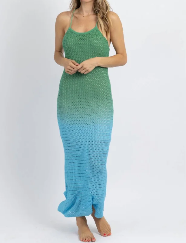 Fiji Ombre Crochet Cover-Up Dress In Green A-Line Day Work