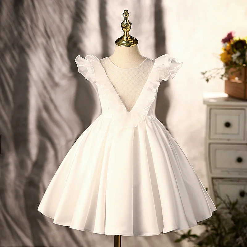 Baby Girl White Bow Christening Princess Dress A-Line Day Work