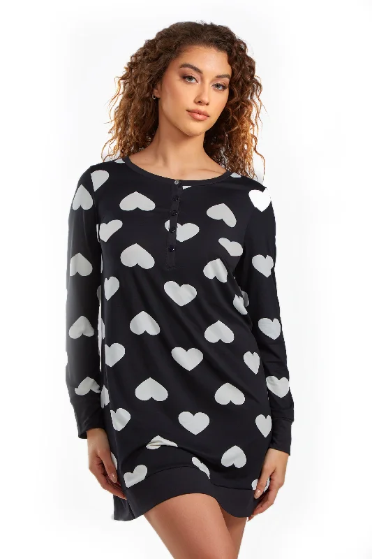 Kyley Heart Modal Sleep Top/Dress with Button Down Top in Comfy Cozy Style Halter Neckline Beach