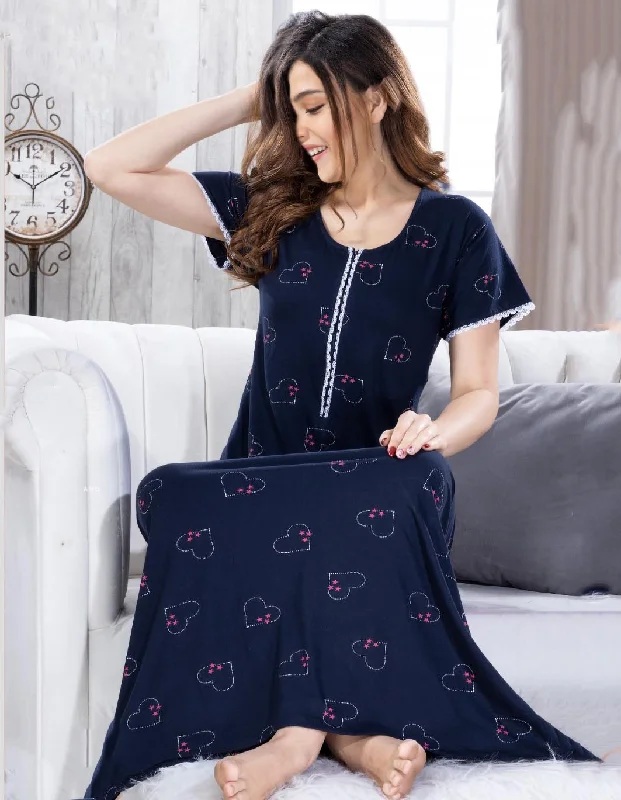 Blue Long Cotton Nighty Dress for Ladies Tunics Chinos classic