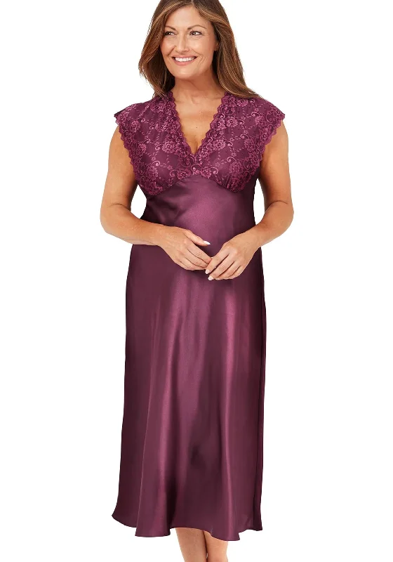 Marlon Marcelle Satin Lace Nightdress, Deep Mulberry Tunics Chinos classic