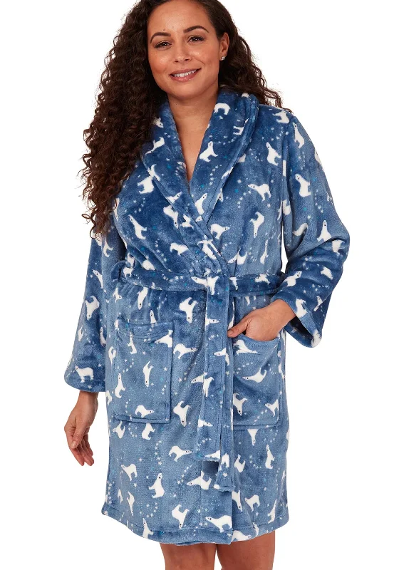 Indigo Sky Polar Bear Fleece Wrap Dressing Gown, Ocean Blue Tunics Recommended stylist