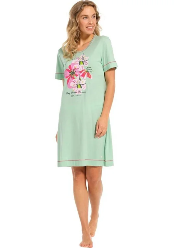 Pastunette Floral Market Short Sleeve Nightdress, Green Tunics Wedding white