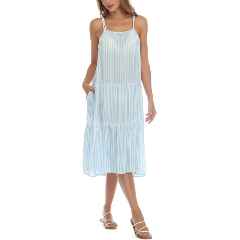 Raviya Womens Striped Dress Cover-Up Off-the-shoulder Chic Trendy