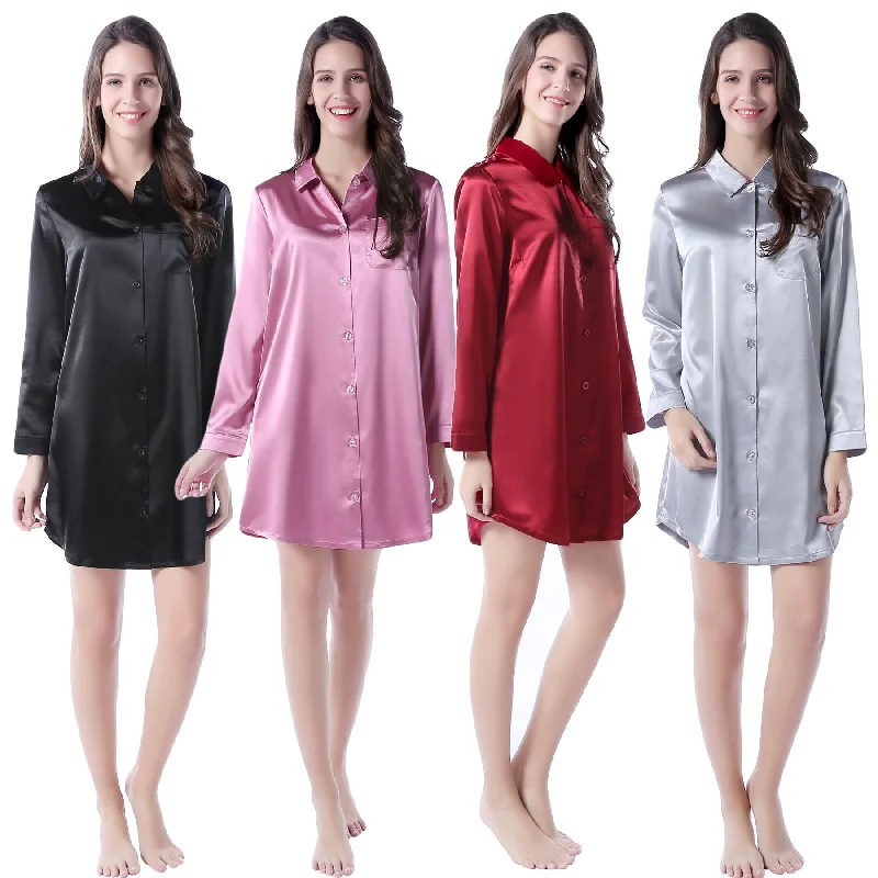 RH US Women's Nightgown Satin Nightshirt Button Sleepwear Pajama Dress RHW2788 Tunics Plaid country